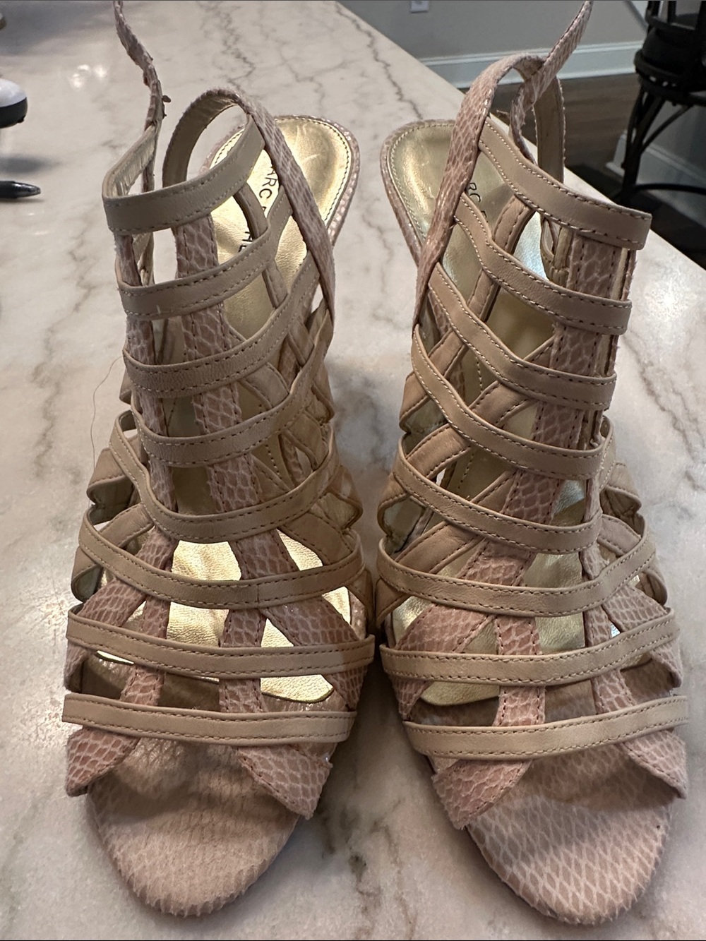 Marc Fisher Blush Nude Strappy Open-Toe Heels